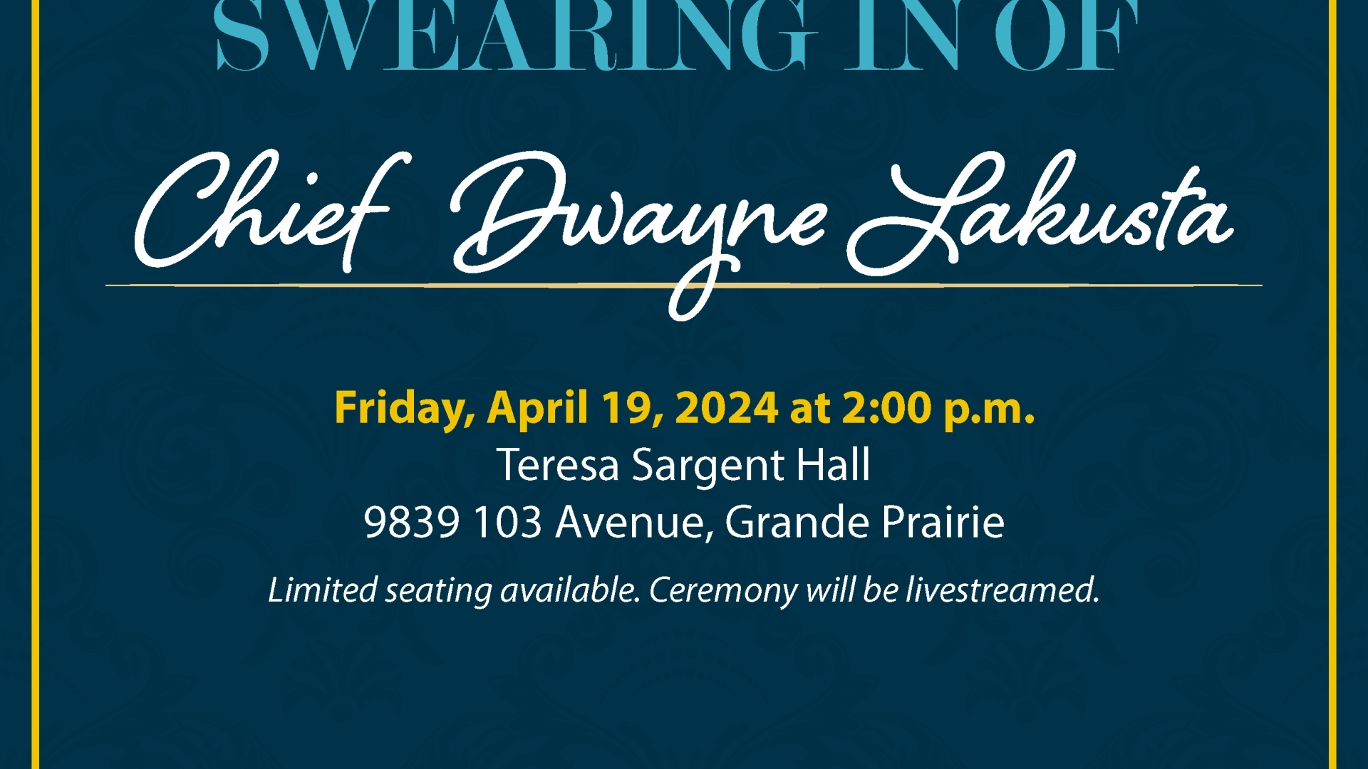 Swearing-In Ceremony For Grande Prairie Police Service’s Inaugural Chief Of Police To Be Held April 19