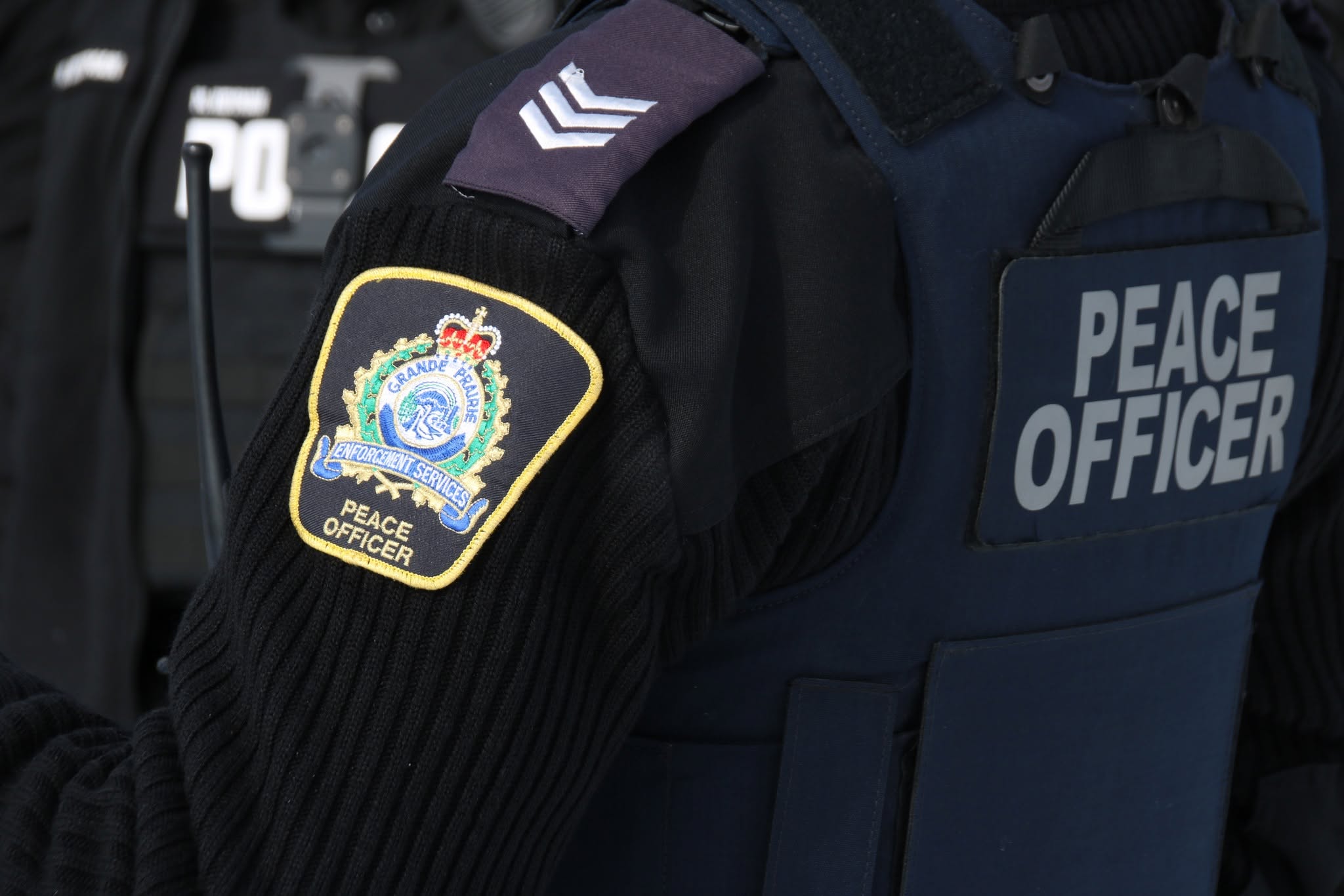 A Grande Prairie Enforcement Services shoulder frash
